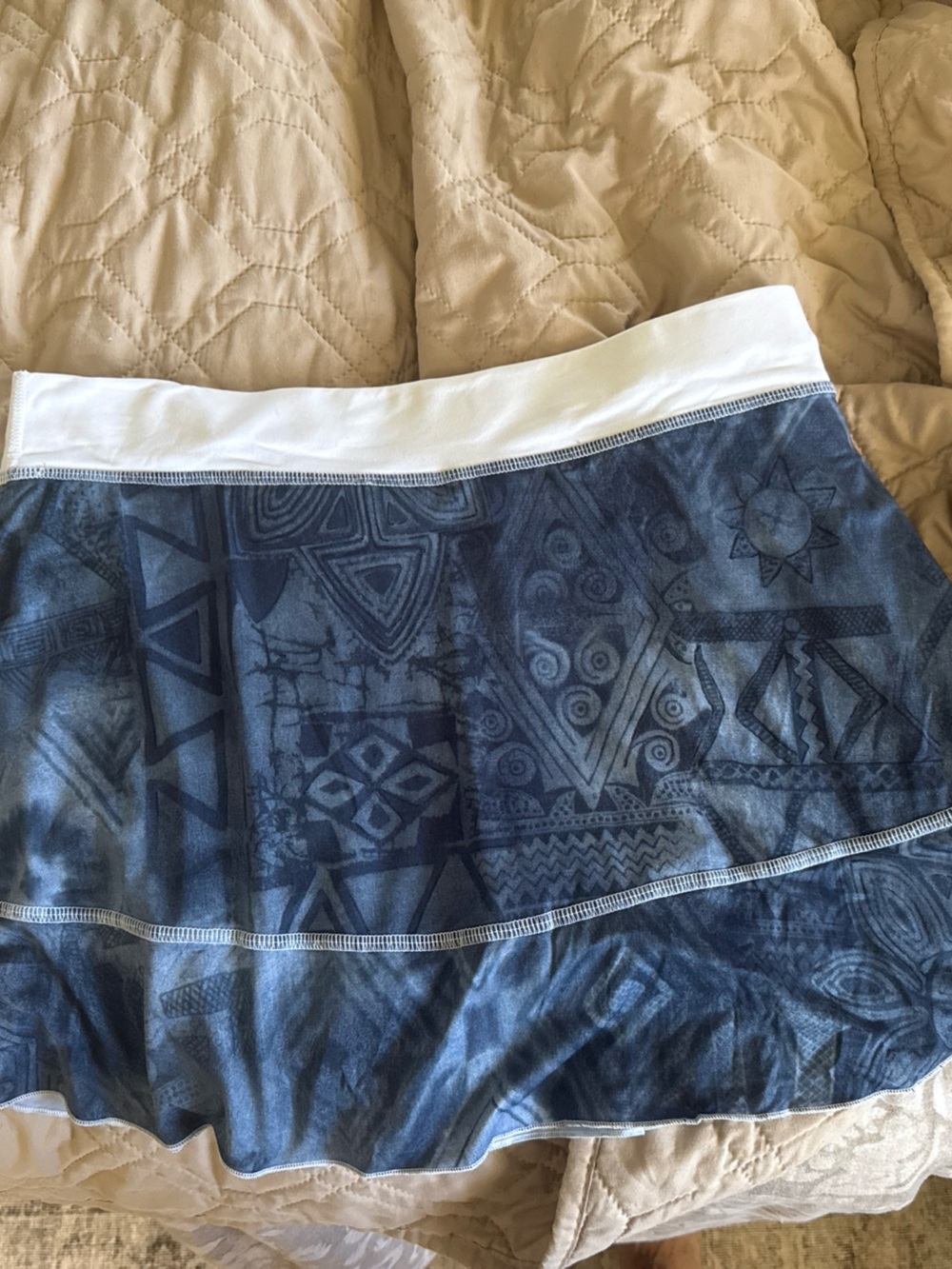 Ladies Sofibella Blue Patterned Tennis Skirt with White Waistband Med